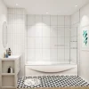 AICA Sanitaire pare baignoire 120x140cm paravent pivotant avec porte-serviette en inox et 2 étagères,5mm verre de sécurit,facile à pose