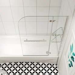 AICA Sanitaire pare baignoire 120x140cm paravent pivotant avec porte-serviette en inox et 2 étagères,5mm verre de sécurit,facile à pose