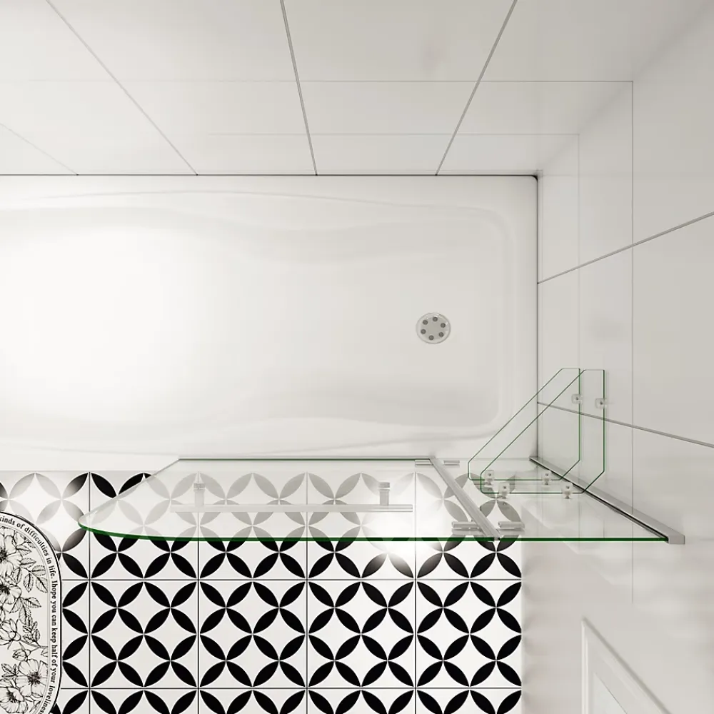 AICA Sanitaire pare baignoire 120x140cm paravent pivotant avec porte-serviette en inox et 2 étagères,5mm verre de sécurit,facile à pose