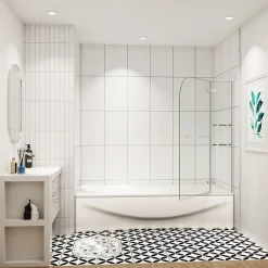 AICA Sanitaire pare baignoire 120x140cm paravent pivotant avec porte-serviette en inox et 2 étagères,5mm verre de sécurit,facile à pose