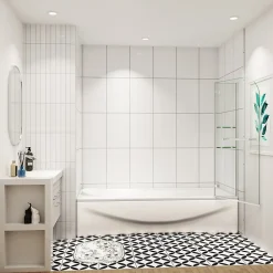 AICA Sanitaire pare baignoire 100x140cm paravent pivotant avec porte-serviette en inox et 2 étagères,5mm verre de sécurit,facile à pose