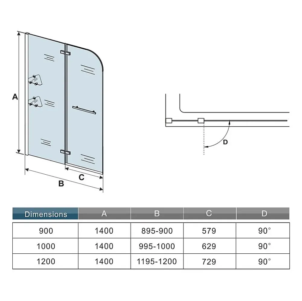 AICA Sanitaire pare baignoire 90x140cm paravent pivotant avec porte-serviette en inox et 2 étagères,5mm verre de sécurit,facile à pose