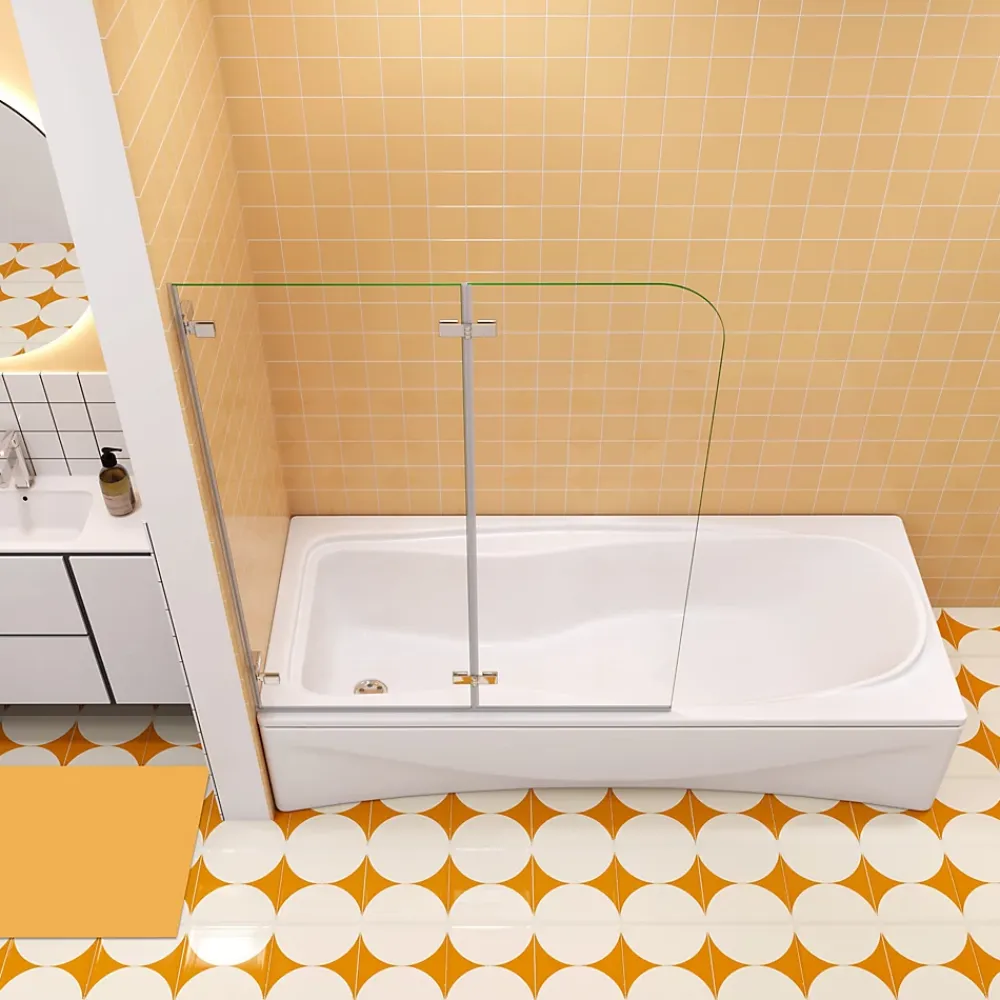 AICA Sanitaire pare baignoire 120x140cm,pivotant et repliable 180 degrés,5mm verre de sécurit,facile à nettoyer