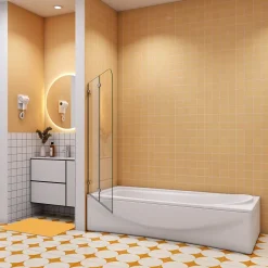 Pare-Baignoire|AICA Sanitaire pare baignoire 100x140cm,pivotant et repliable 180 degrés,5mm verre de sécurit,facile à nettoyer