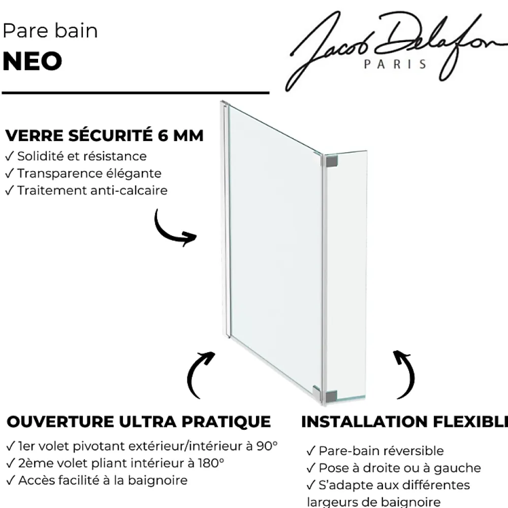 Jacob Delafon Pare bain Neo, 2 volets chromé