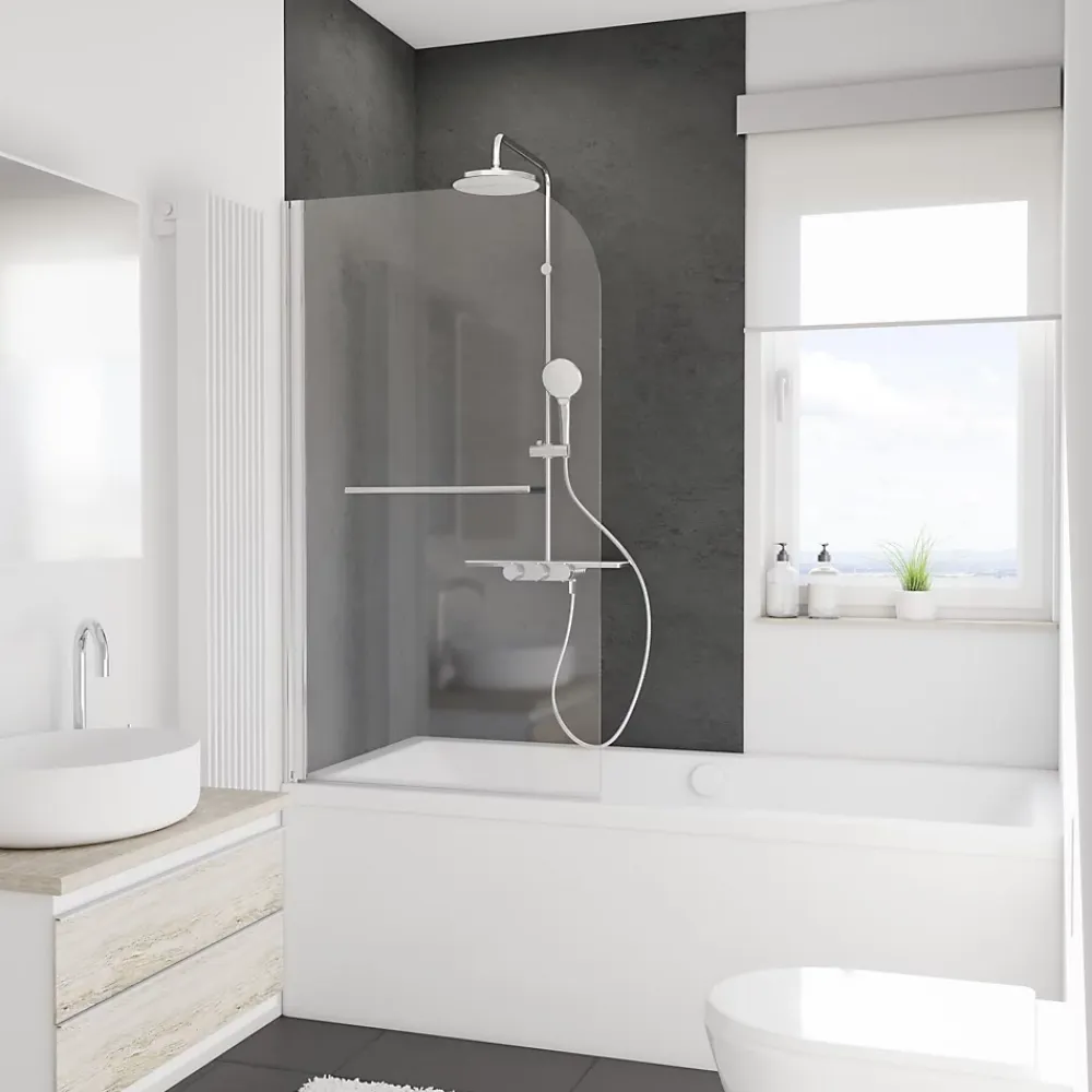 Schulte Pare-baignoire 1 volet pivotant 80 x 140 cm, verre transparent anticalcaire, profilé chrome, Capri