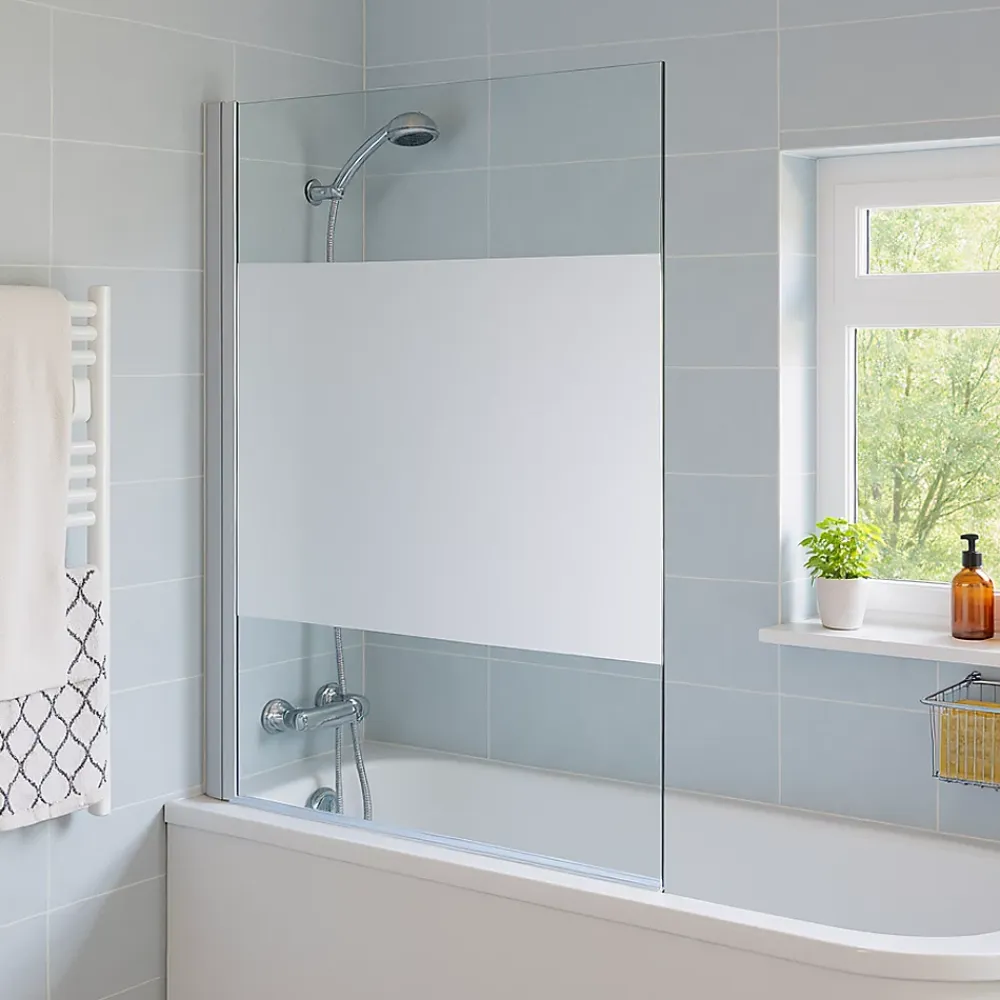 GoodHome Pare-baignoire 1 volet verre effet dépoli anticalcaire Calera H. 140 x l. 85 cm