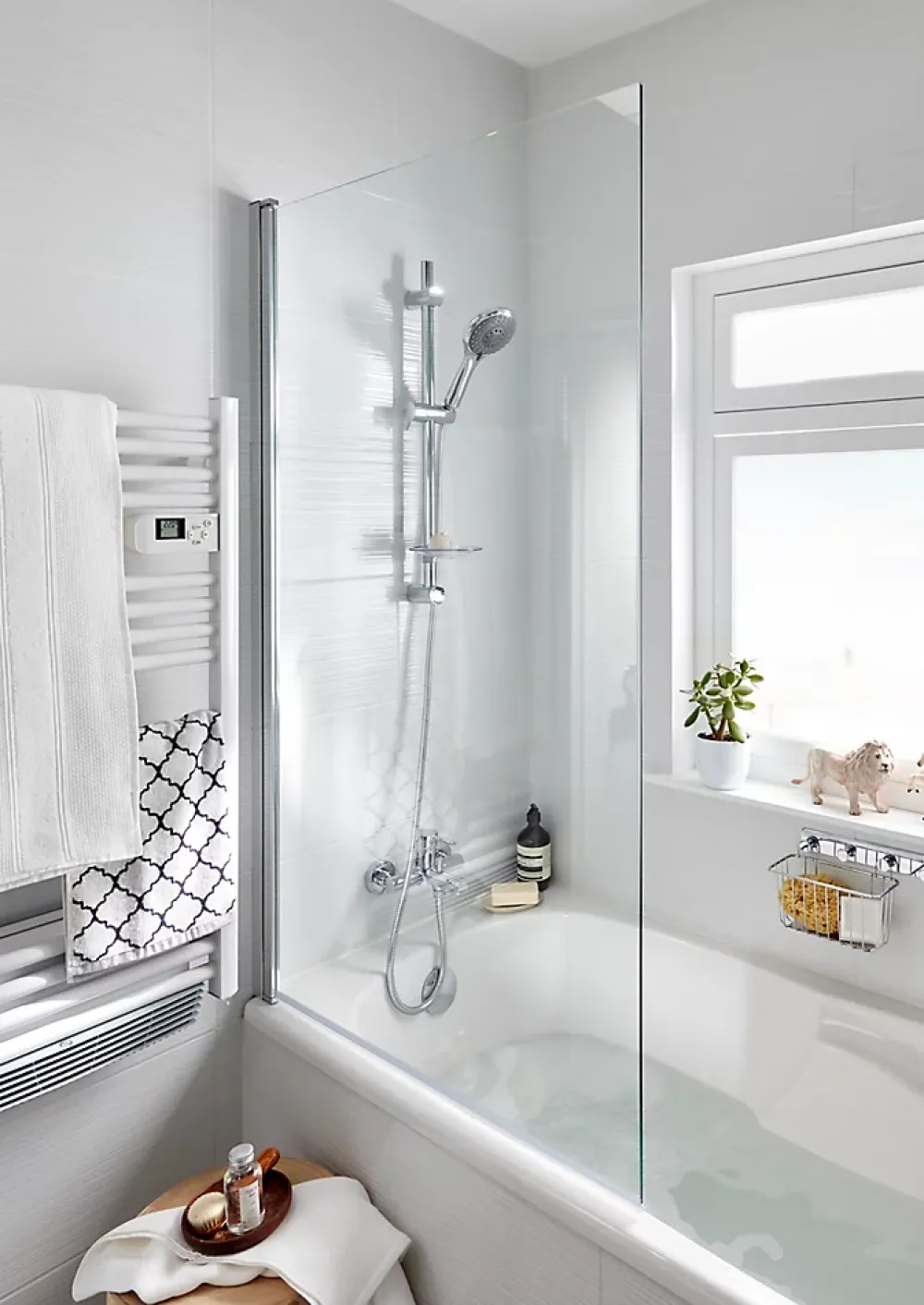 Pare-Baignoire|GoodHome Pare-baignoire 1 volet verre transparent anticalcaire Calera H. 140 x l. 85 cm