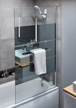 Pare-Baignoire|GoodHome Pare-baignoire 1 volet verre miroir anticalcaire Nubia H. 150 x l. 95 cm