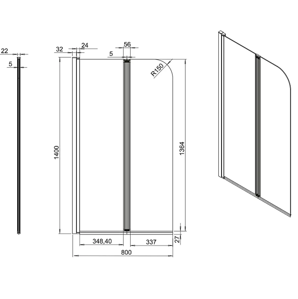 Pare-Baignoire|Allibert Pare-baignoire 2 volets pivotants design 80x140 cm aluminium chromé 5 mm - Kordo