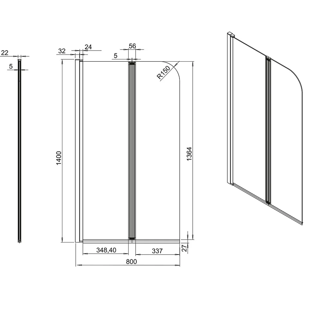 Pare-Baignoire|Allibert Pare-baignoire 2 volets pivotants design 80x140 cm aluminium chromé 5 mm - Kordo