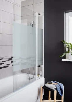 GoodHome Pare-baignoire 2 volets verre effet dépoli anticalcaire Calera H. 140 x l. 104 cm
