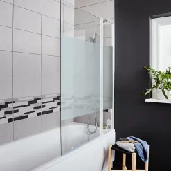 GoodHome Pare-baignoire 2 volets verre effet dépoli anticalcaire Calera H. 140 x l. 104 cm
