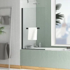 Pare-Baignoire|Galedo Pare-baignoire 120 x 70 cm noir mat avec porte serviettes Essentiel