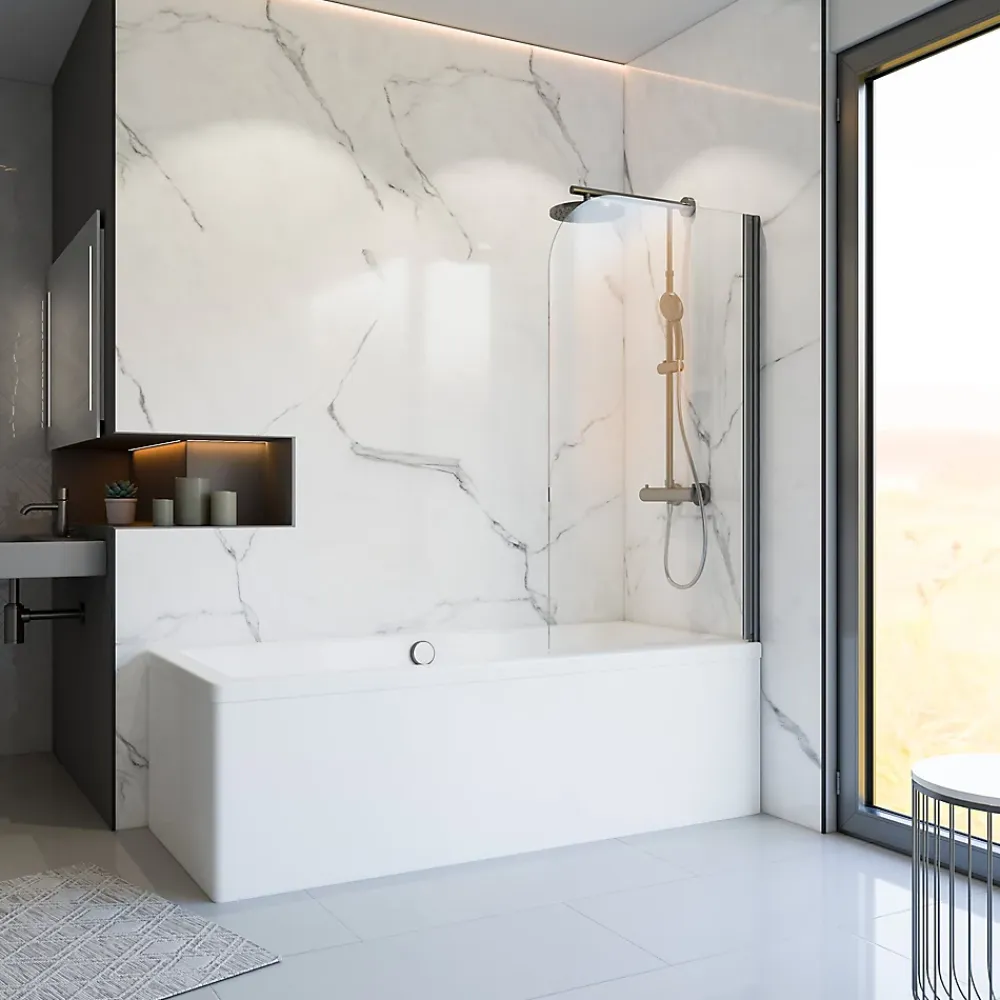 Pare-Baignoire|Schulte Pare-baignoire 80 x 140 cm, , paroi de baignoire 1 volet pivotant, verre transparent anticalcaire, gun metal