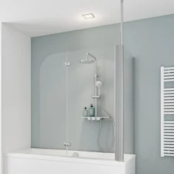 Schulte Pare-baignoire avec retour fixe - 70x115x140cm - rabattable - 2 volets pivotants - verre 5 mm - alu-argenté