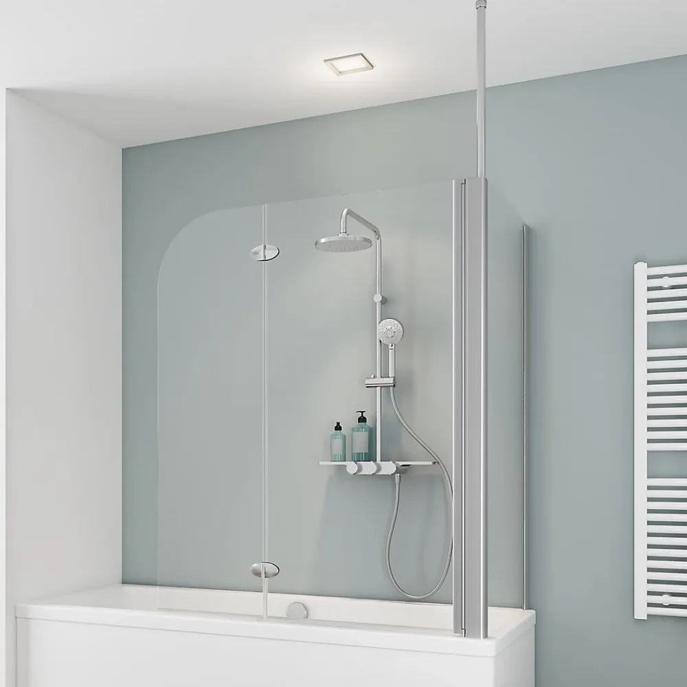 Schulte Pare-baignoire avec retour fixe - 70x115x140cm - rabattable - 2 volets pivotants - verre 5 mm - alu-argenté
