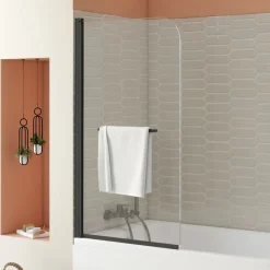 Pare-Baignoire|Allibert Pare-baignoire avec volet pivotant design 80x140 cm aluminium noir mat verre 6 mm - Gena