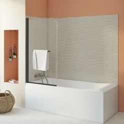 Pare-Baignoire|Allibert Pare-baignoire avec volet pivotant design 80x140 cm aluminium noir mat verre 6 mm - Gena