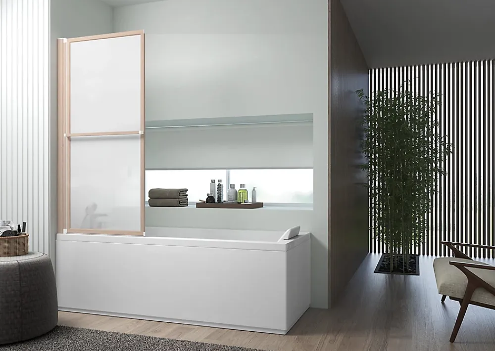 Atelier du bain Pare-baignoire effet bois 1 volet relevable