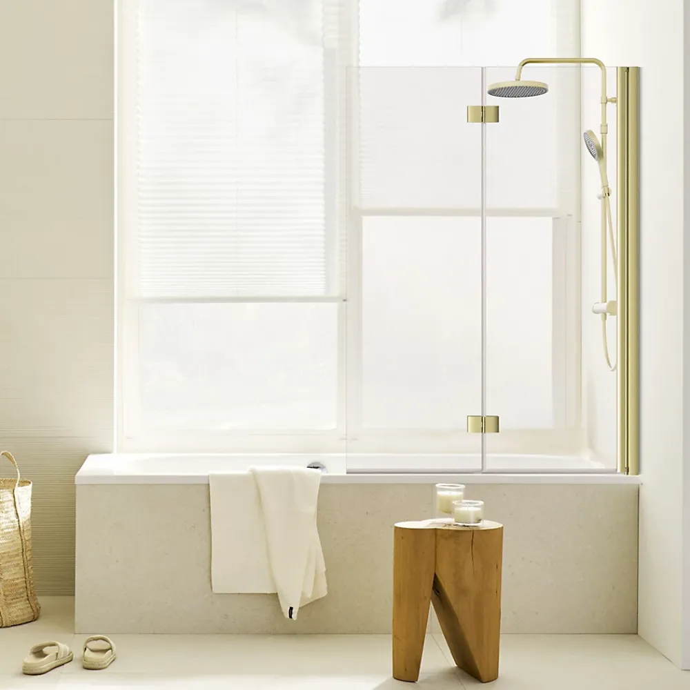 Schulte Pare-baignoire Elara - Pliable - 2 Volets - 100x140 - Transparent - 5mm - Or Mat