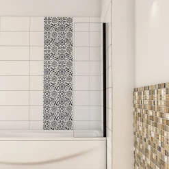 Pare-Baignoire|AICA Sanitaire Pare-baignoire fixé 40x130cm,paroi fixée,5mm verre anticalcaire,noir mat style industriel et simplicité