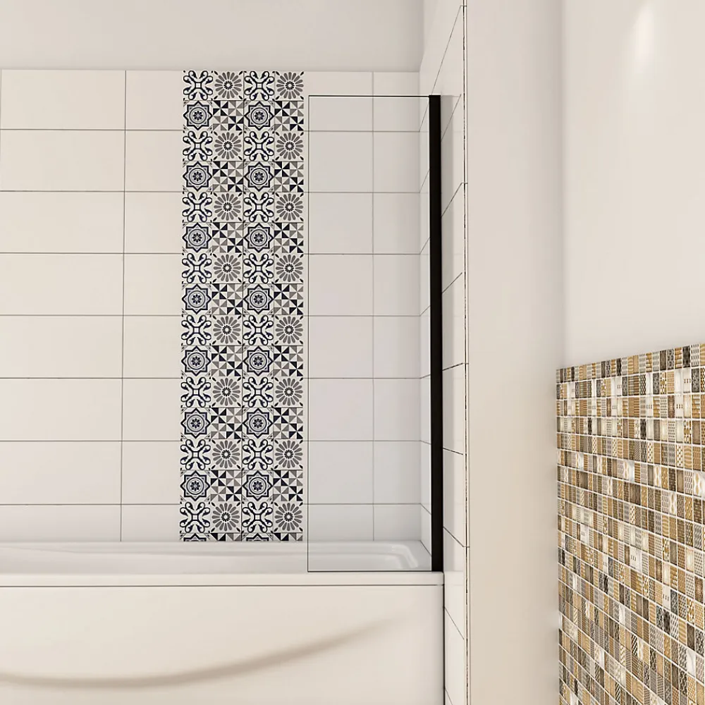 Pare-Baignoire|AICA Sanitaire Pare-baignoire fixé 40x130cm,paroi fixée,5mm verre anticalcaire,noir mat style industriel et simplicité