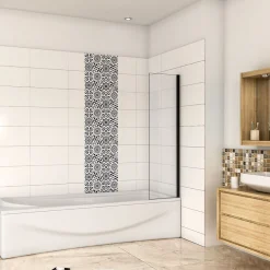 Pare-Baignoire|AICA Sanitaire Pare-baignoire fixé 40x130cm,paroi fixée,5mm verre anticalcaire,noir mat style industriel et simplicité