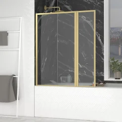 Pare-Baignoire|Galedo Pare-baignoire fixe avec volet pivotant 130+30 x 70 cm, profilés alu doré brossé, Golden Edge