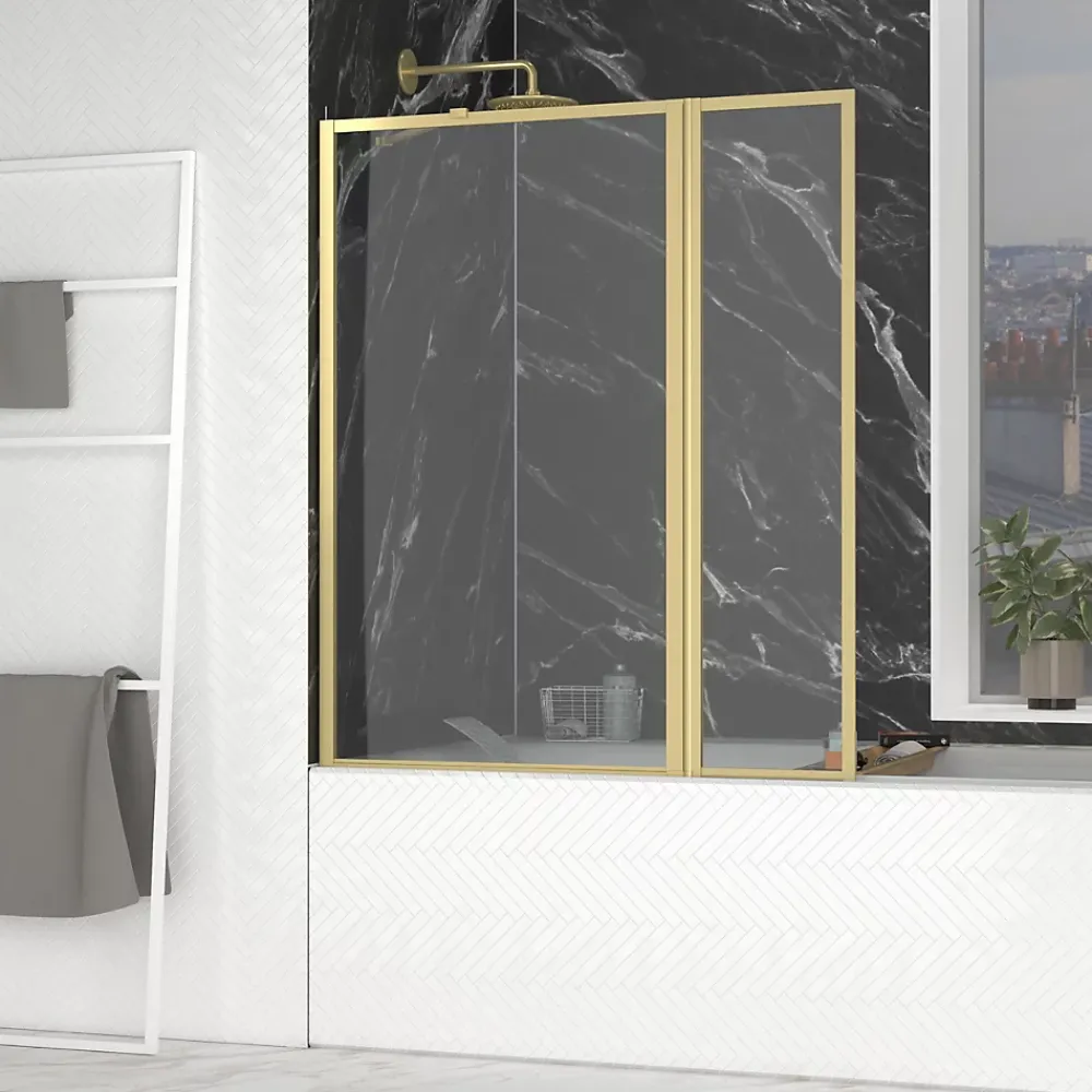 Pare-Baignoire|Galedo Pare-baignoire fixe avec volet pivotant 130+30 x 70 cm, profilés alu doré brossé, Golden Edge