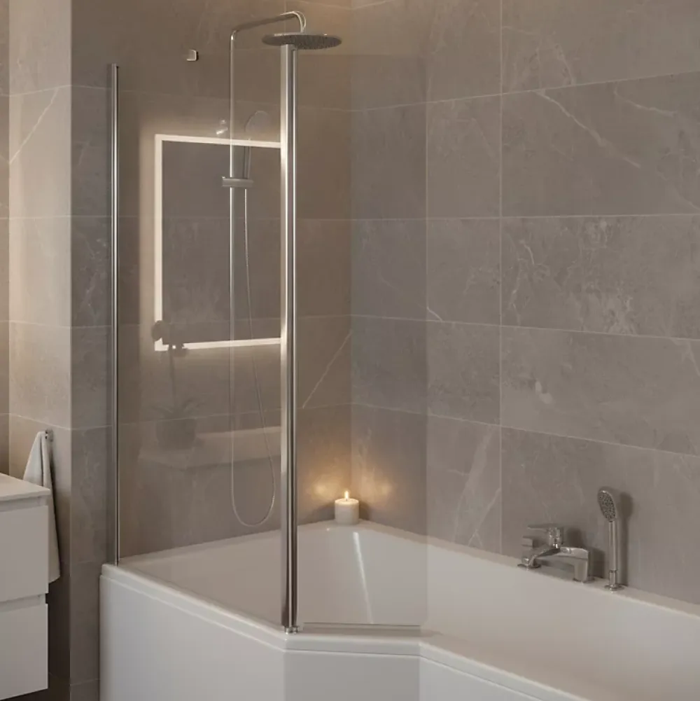 Pare-Baignoire|Allibert Pare-baignoire fixe avec volet pivotant design 107 x 140 cm aluminium chromé verre 5 mm - Oblik