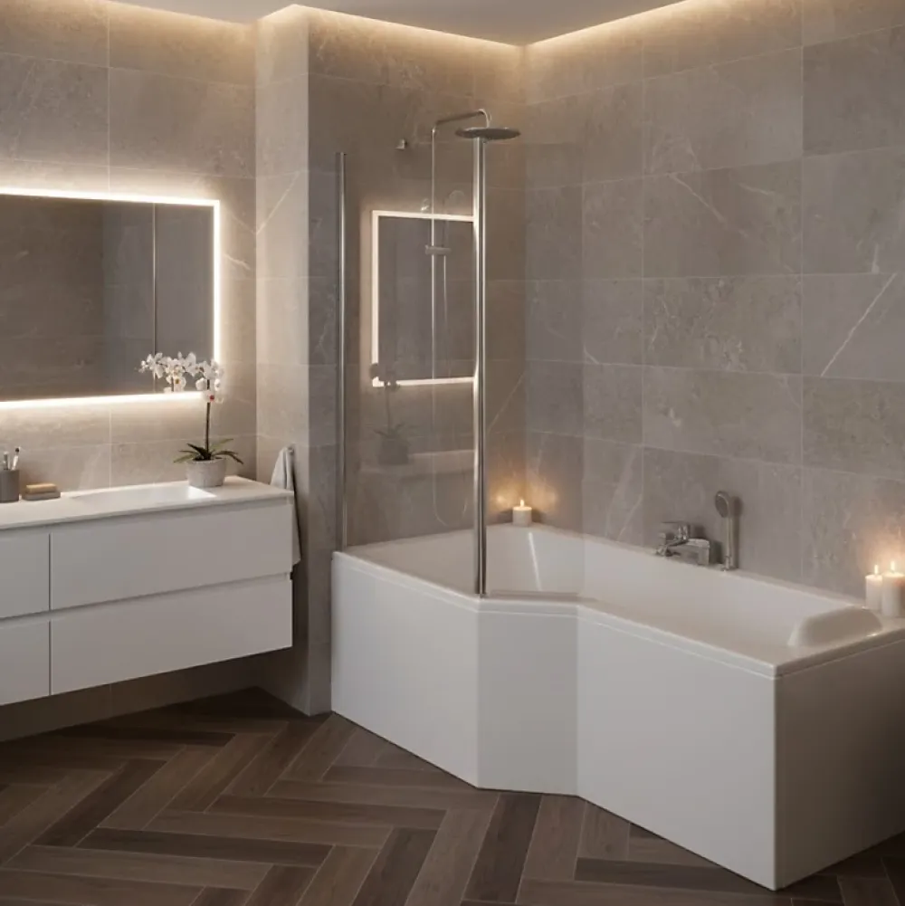 Pare-Baignoire|Allibert Pare-baignoire fixe avec volet pivotant design 107 x 140 cm aluminium chromé verre 5 mm - Oblik
