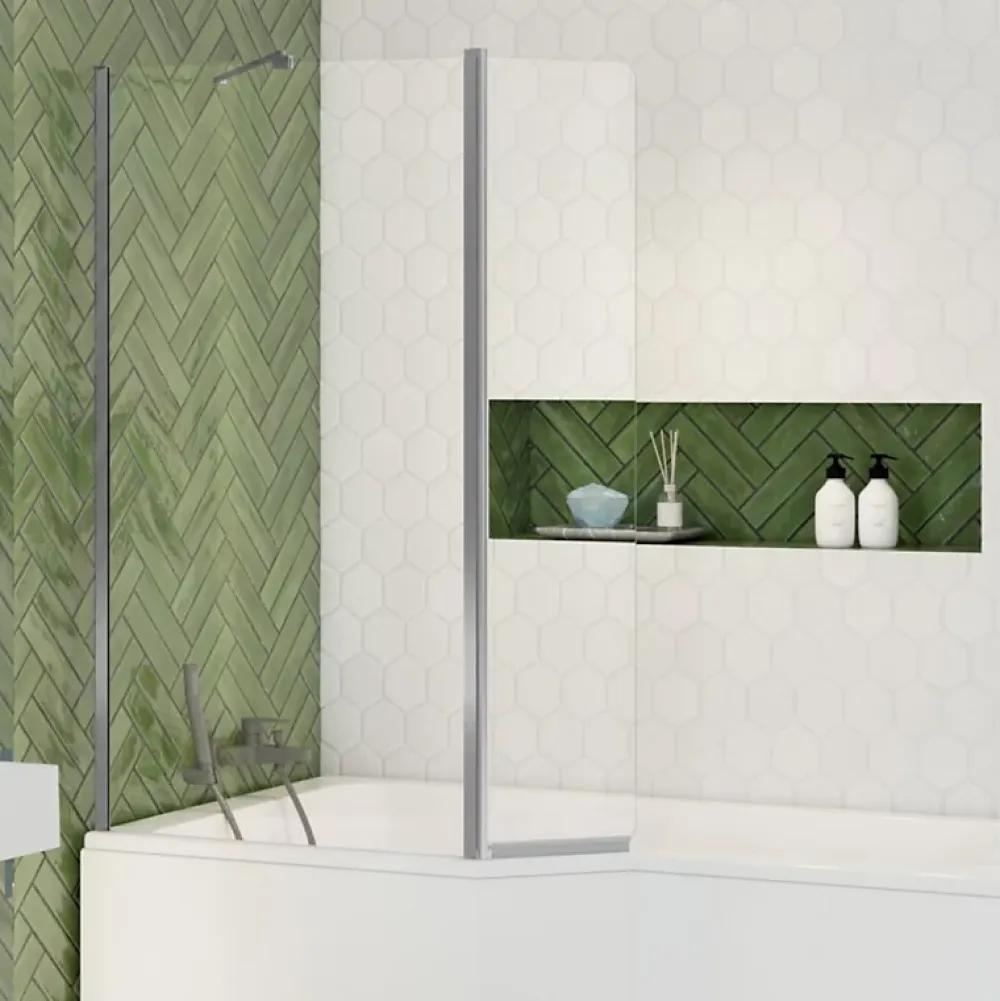 Pare-Baignoire|Allibert Pare-baignoire fixe avec volet pivotant design 107 x 140 cm aluminium chromé verre 5 mm - Oblik