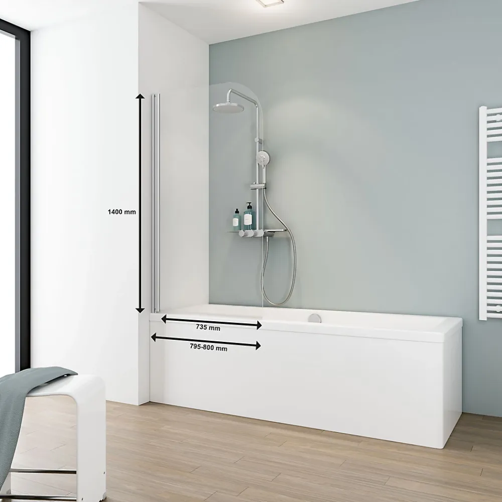 Pare-Baignoire|Schulte Pare-baignoire pivotant 1 volet, 80 x 140 cm, verre transparent anticalcaire 5 mm, profilé chrome, Capri
