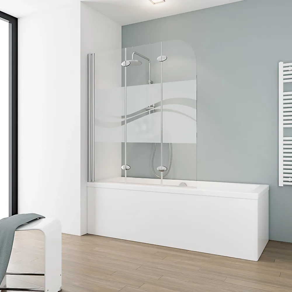 Schulte Pare-baignoire pivotant 3 volets pliables, 125 x 140 cm, verre transparent anticalcaire 5 mm, Liane