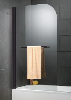 Pare-Baignoire|Schulte Pare-baignoire pivotant 1 volet, 80 x 140 cm, verre transparent anticalcaire 5 mm, profilé noir, Capri