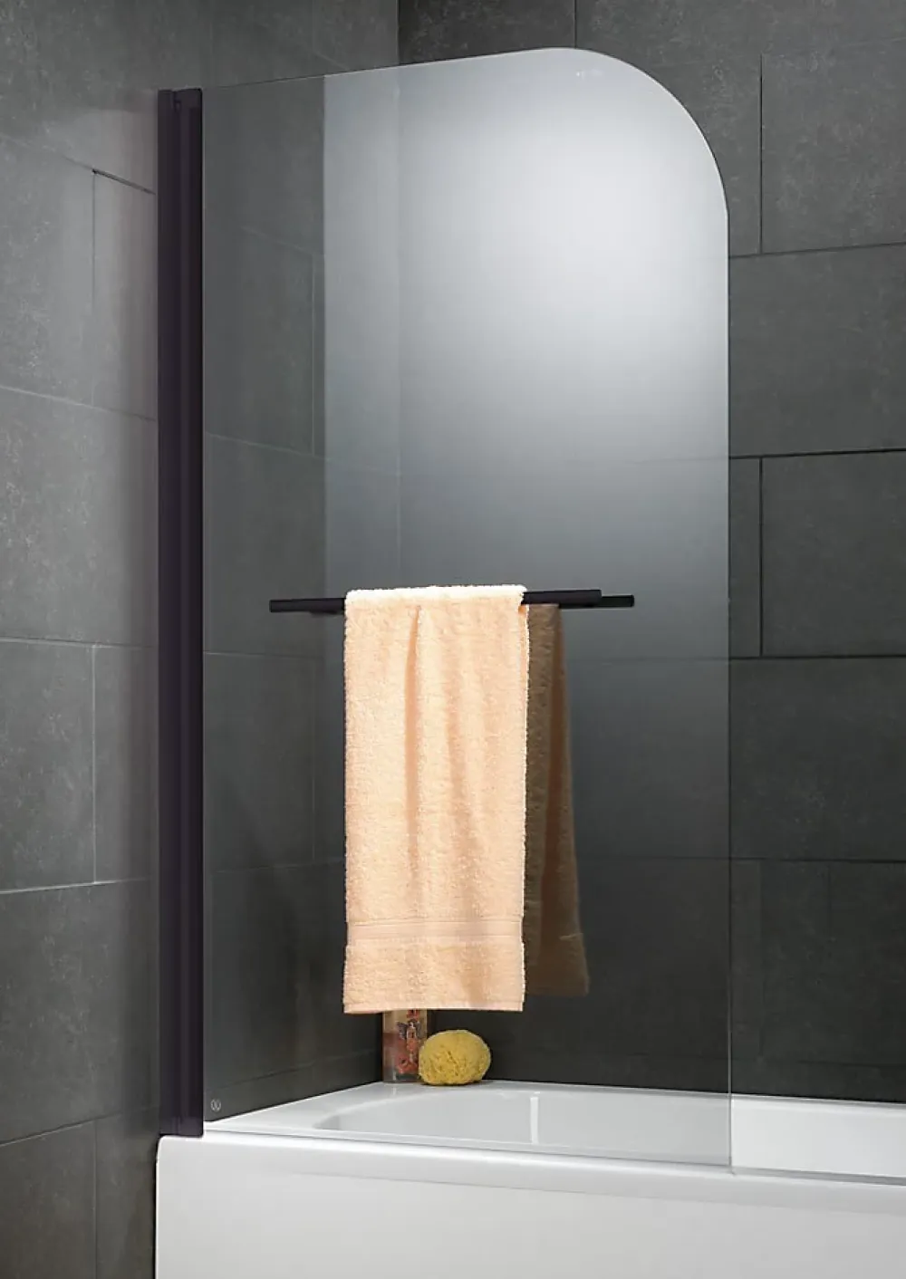 Pare-Baignoire|Schulte Pare-baignoire pivotant 1 volet, 80 x 140 cm, verre transparent anticalcaire 5 mm, profilé noir, Capri