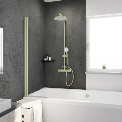 Schulte Pare-baignoire pivotant 1 volet, 140 x 80 cm, verre transparent 5mm, profilé doré mat, Capri
