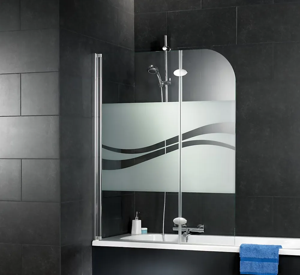 Schulte Pare-baignoire pivotant 2 volets, 112 x 140 cm, verre transparent anticalcaire 5mm, Liane