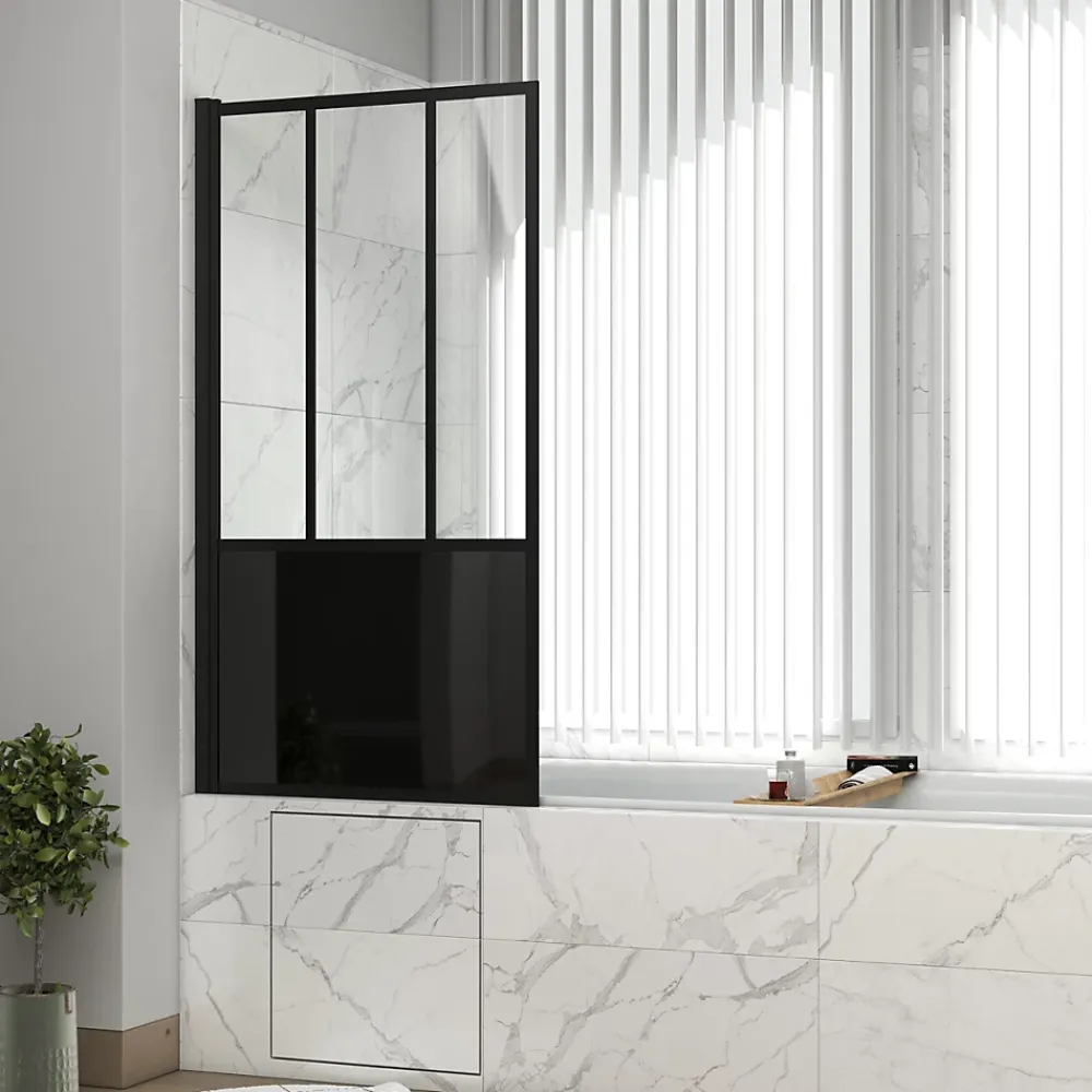 Pare-Baignoire|Galedo Pare-baignoire pivotant 140 x 80 cm, profilés alu noir mat, Indus