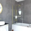 Galedo Pare-baignoire pivotant 150 x 85 cm, profilés alu doré brossé, porte-serviette, Prime