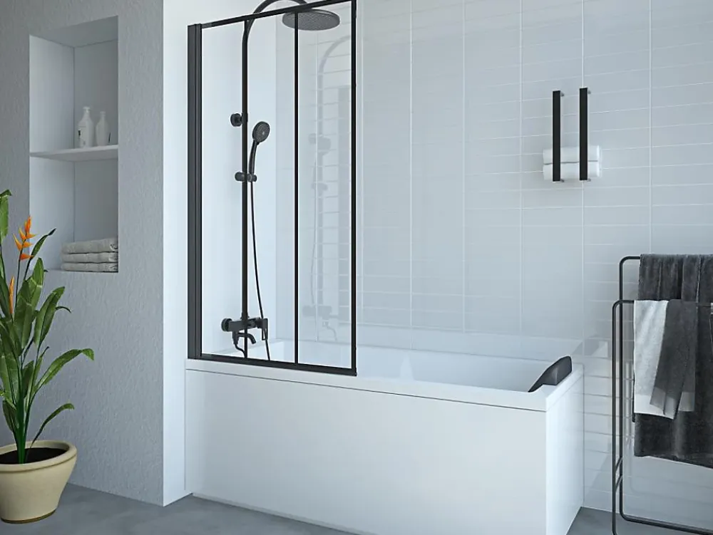 Pare-Baignoire|Vente-unique Pare-baignoire pivotant noir mat look atelier - 80 x 140 cm - DOLANA