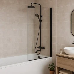 Essebagno Pare-Baignoire pivotant verre transparent anticalcaire et aluminium 80 x 140 noir