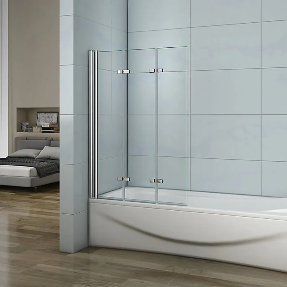 Pare-Baignoire|AICA Sanitaire Pare-baignoire pliant 3 panneaux L.130 x H.140cm - Verre trempé 6 mm anticalcaire - Sécurité, confort et gain de place