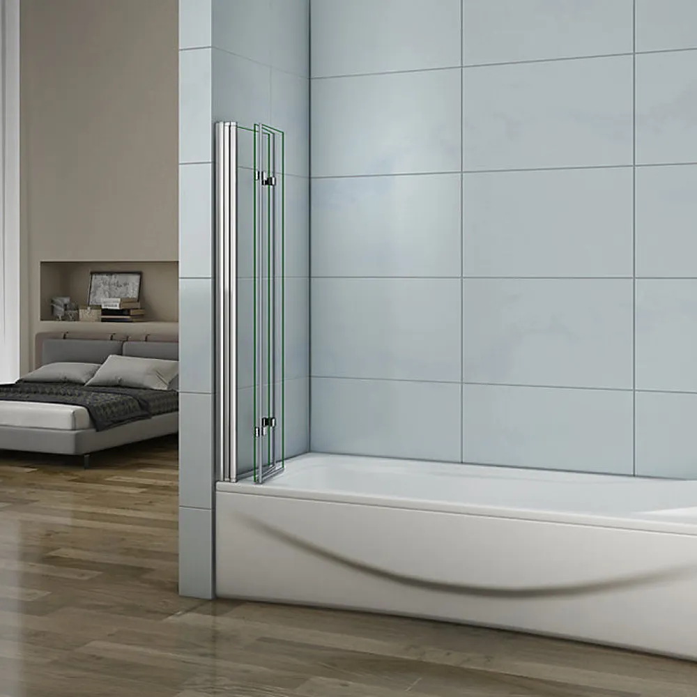 Pare-Baignoire|AICA Sanitaire Pare-baignoire pliant 3 panneaux L.130 x H.140cm - Verre trempé 6 mm anticalcaire - Sécurité, confort et gain de place