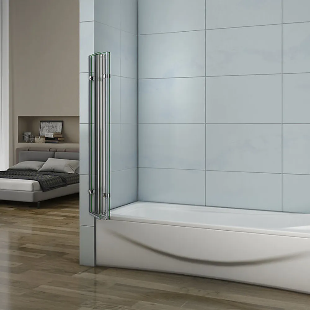 Pare-Baignoire|AICA Sanitaire Pare-baignoire pliant 3 panneaux L.130 x H.140cm - Verre trempé 6 mm anticalcaire - Sécurité, confort et gain de place