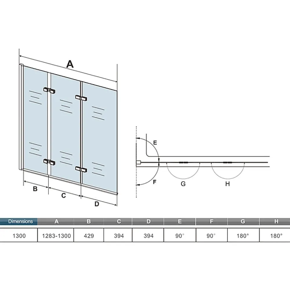 Pare-Baignoire|AICA Sanitaire Pare-baignoire pliant 3 panneaux L.130 x H.140cm - Verre trempé 6 mm anticalcaire - Sécurité, confort et gain de place