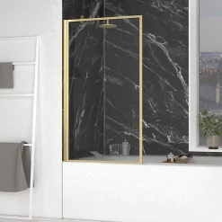 Galedo Pare-baignoire rabattable 140 x 80 cm, profilés alu doré brossé, Golden Edge