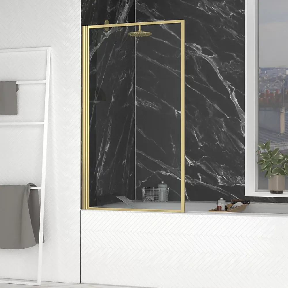 Galedo Pare-baignoire rabattable 140 x 80 cm, profilés alu doré brossé, Golden Edge