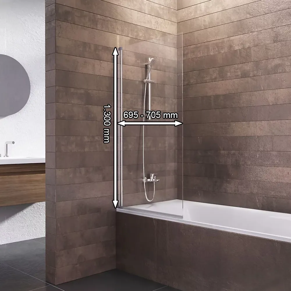 Schulte Pare-baignoire rabattable, 70 x 130 cm, verre 5 mm, profilé noir, décor industrielle,